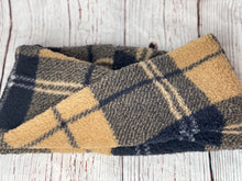 Tan and Grey Plaid Sherpa Cowl Neck Warmer