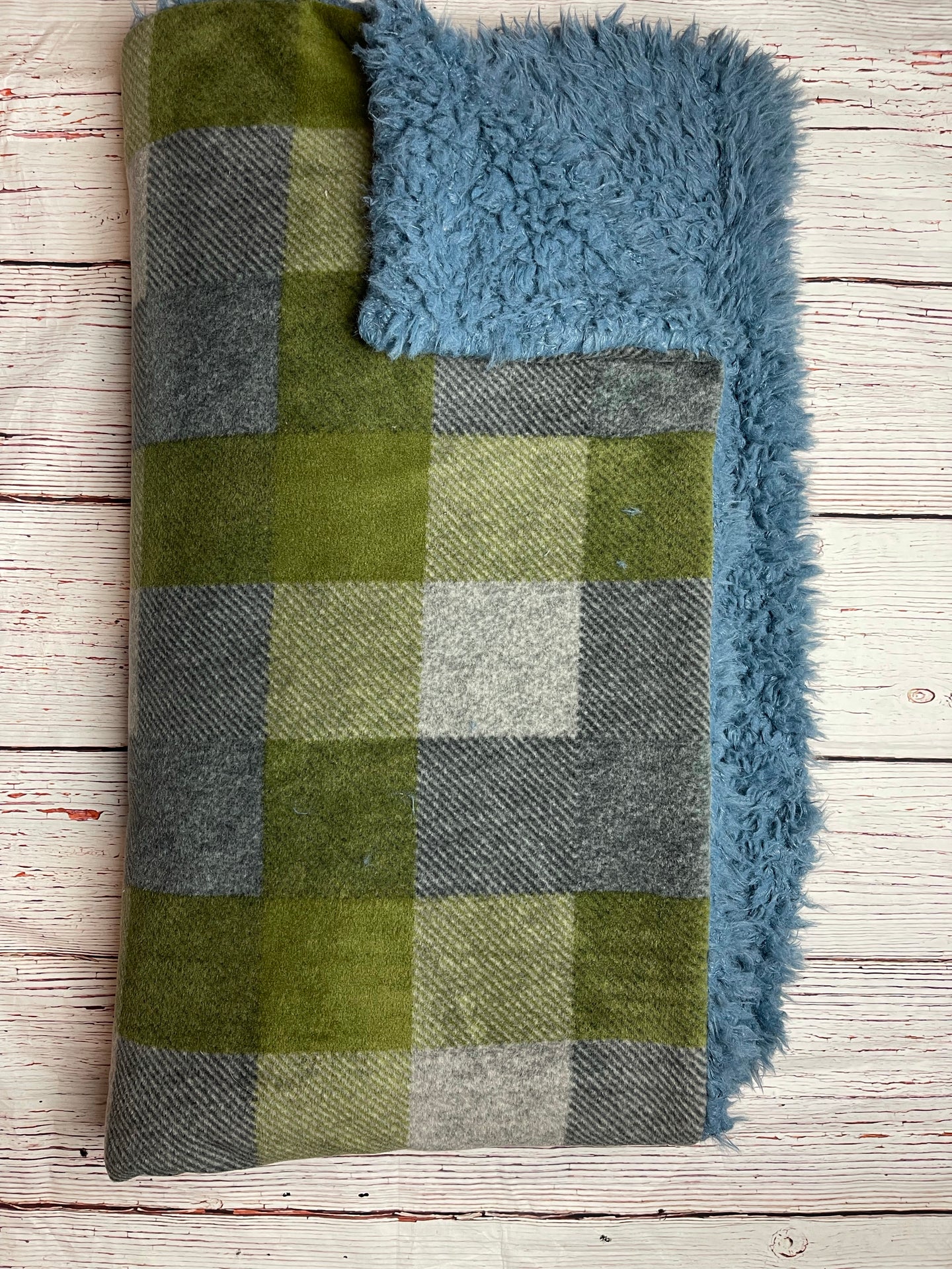 Blue and green XL Sherpa Throw with Blue Sherpa Reserved for Mary