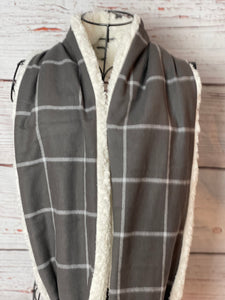 Grey Windowpane Flannel and Ivory Sherpa Infinity