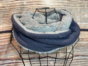 Denim Ribbed Knit with Grey Sherpa Infinity
