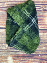 Olive Green Plaid Sherpa Cowl Warmer